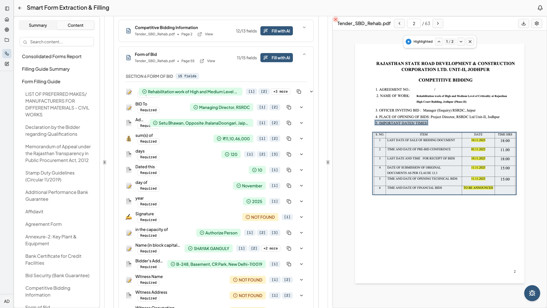 Form Extraction & Filling