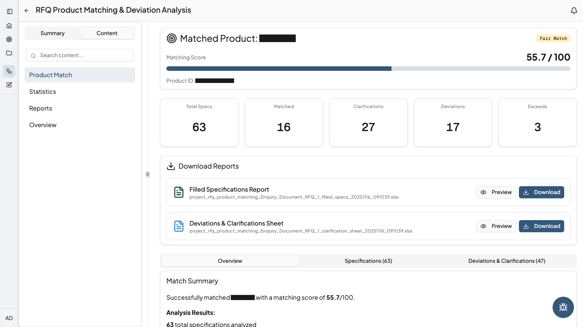 Product & BOQ Matching